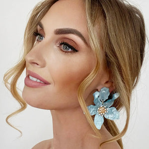 Romantic Blue Statement Flower Earrings