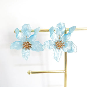 Romantic Blue Statement Flower Earrings