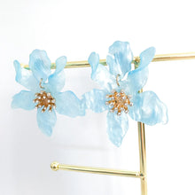 Load image into Gallery viewer, Romantic Blue Statement Flower Earrings
