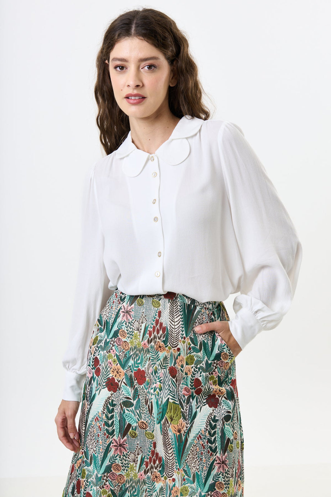 Louche Octavia Moss Crepe Petal Collar Off-White Blouse