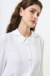 Louche Octavia Moss Crepe Petal Collar Off-White Blouse