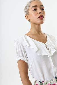 Louche Eloise Moss Crepe Frill Collar Blouse - Off White