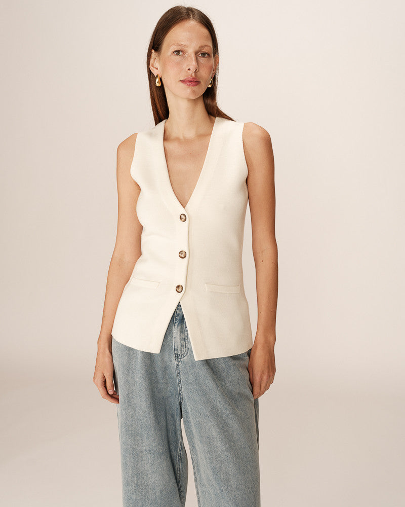 Grace And Mila Panama Waistcoat Ecru