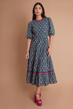 Load image into Gallery viewer, Puff Sleeves Tiered Poplin Midi Dress
