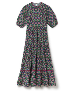 Puff Sleeves Tiered Poplin Midi Dress
