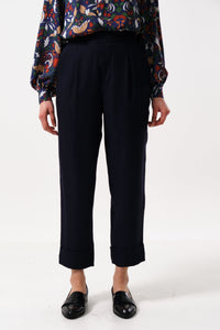 Bayeux Sustainable Satin Back Trousers Navy