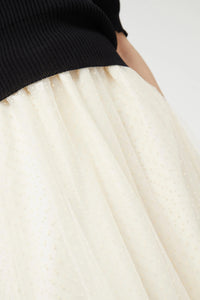 Off White Tulle Midi Skirt