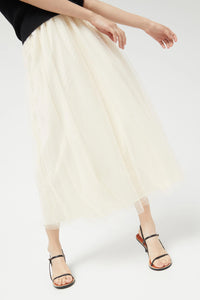 Off White Tulle Midi Skirt