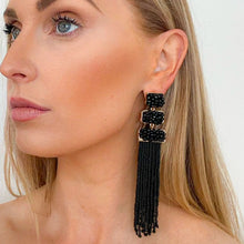 Load image into Gallery viewer, Black Beaded Tassel Earrings
