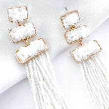 Load image into Gallery viewer, White Beaded Tassel Earrings
