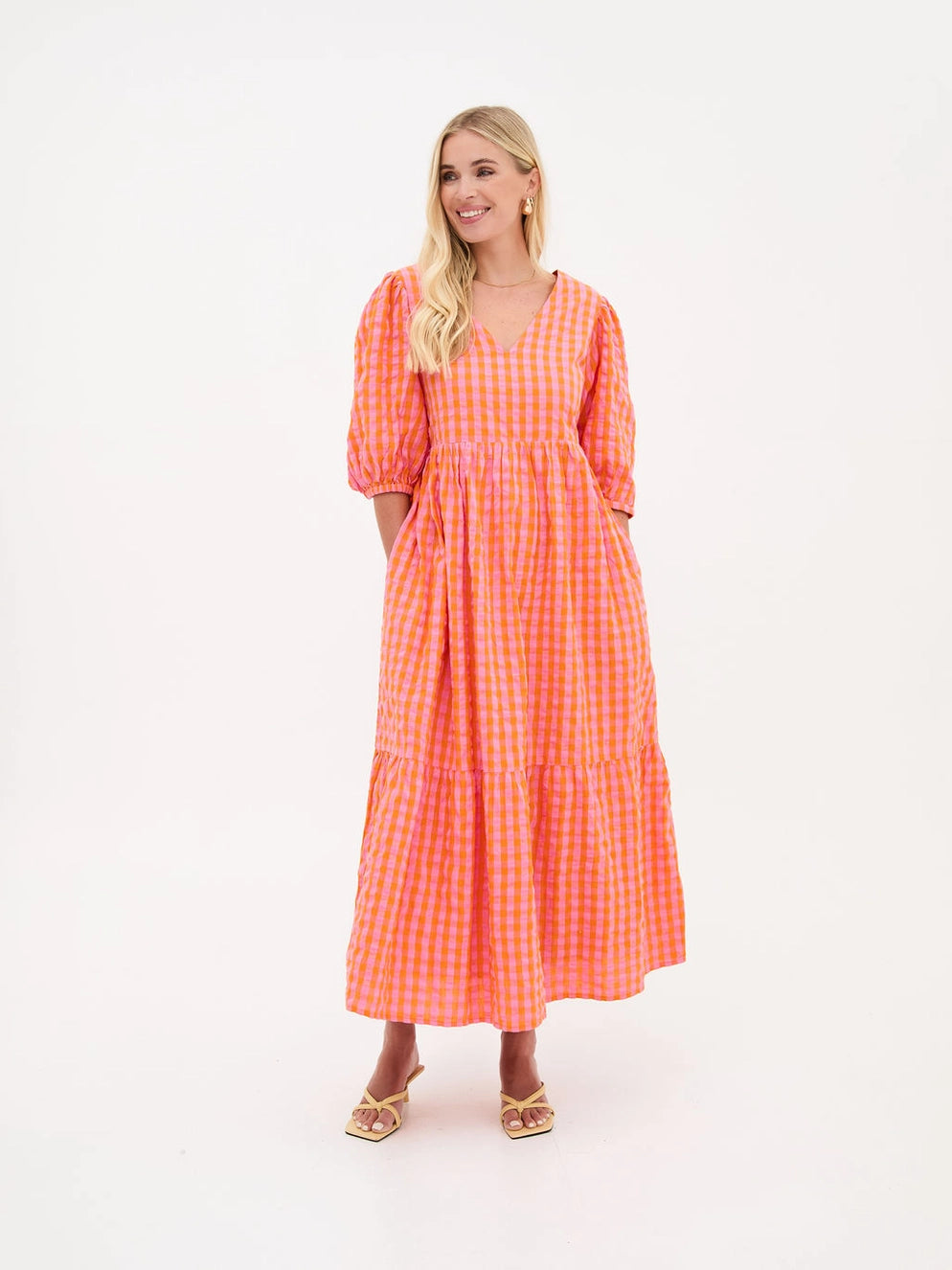 Fika Lina Orange & Pink Gingham Dress
