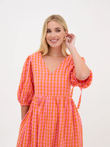 Fika Lina Orange & Pink Gingham Dress