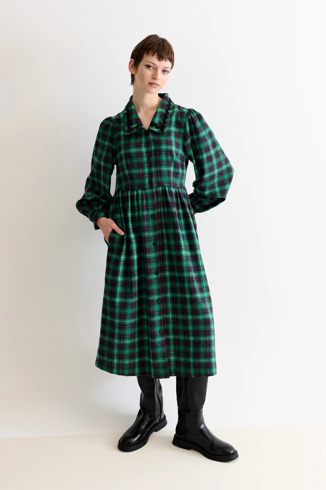 Louche Catlin Winter Check Dress Green