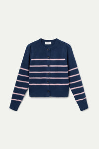 Compania Fantastica Navy Blue And Pink Stripe Cardigan