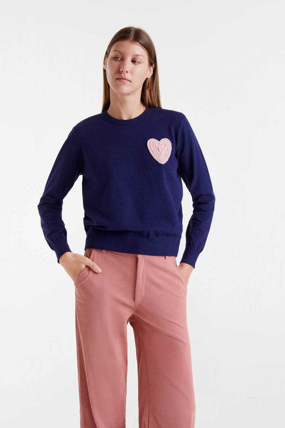 Compania Fantastica Navy Jumper With Heart Embroidery