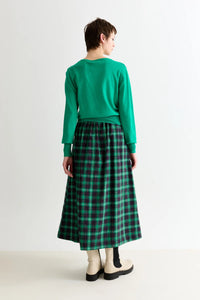 Louche Bia Winter Check Button Through Skirt – Green