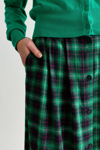 Louche Bia Winter Check Button Through Skirt – Green