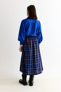 Louche Bia Winter Check Button Through Skirt – Blue