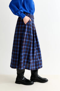 Louche Bia Winter Check Button Through Skirt – Blue