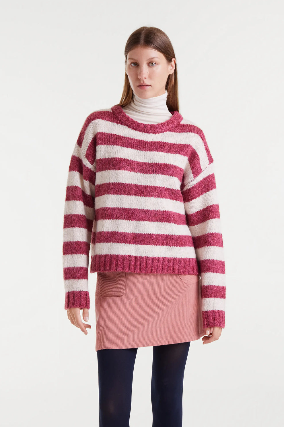 Compania Fantastica White And Fuchsia Stripe Jumper