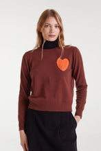 Load image into Gallery viewer, Compania Fantastica Brown Fine Knit Jumper With Embroidered Heart
