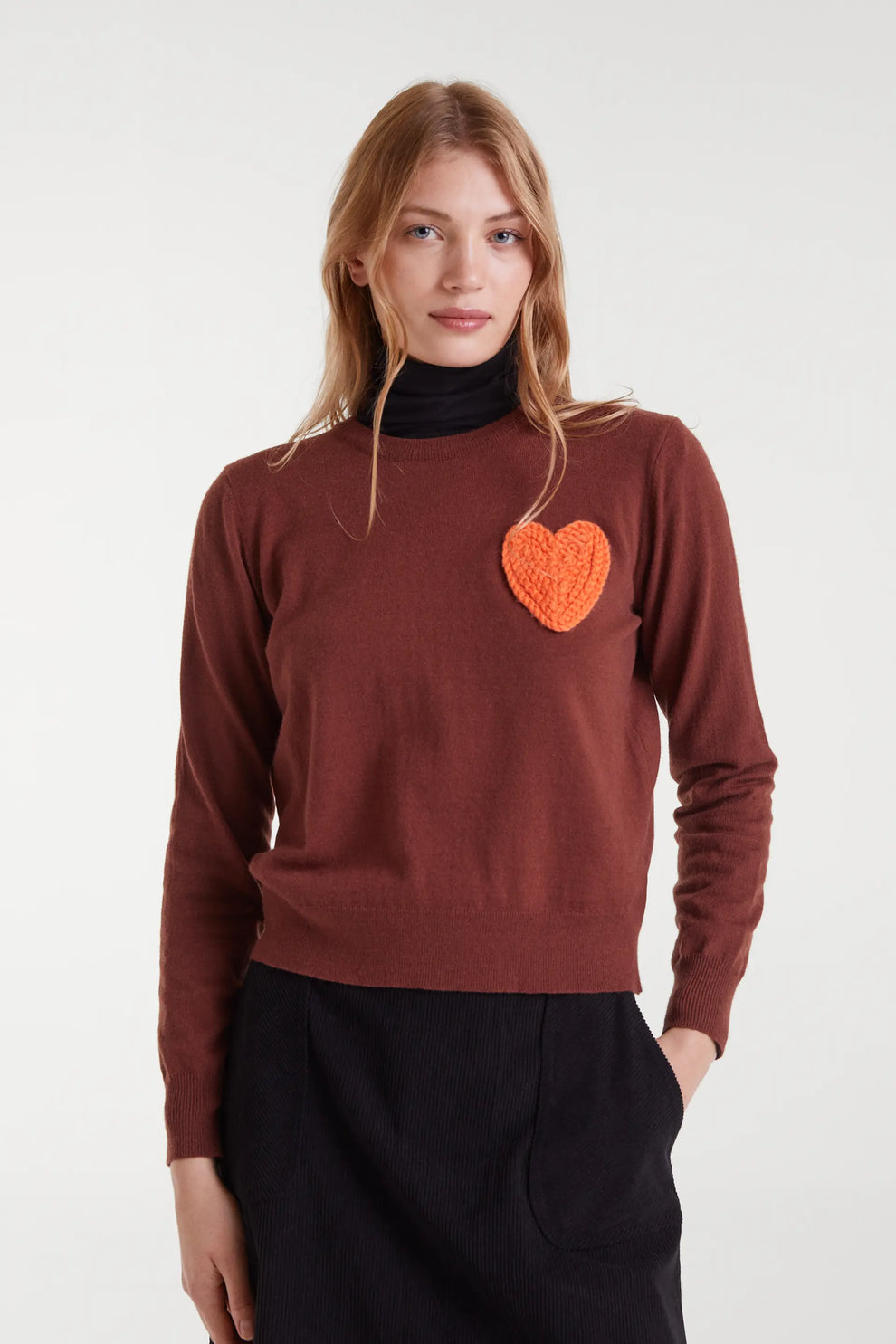 Compania Fantastica Brown Fine Knit Jumper With Embroidered Heart
