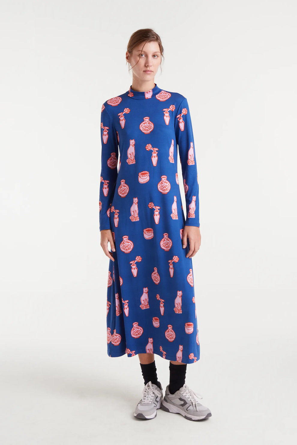 Compania Fantastica Porcelain Cat Print Dress