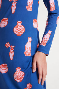 Compania Fantastica Porcelain Cat Print Dress