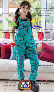 Run And Fly Jade Adventure Dino Stretch Twill Dungarees