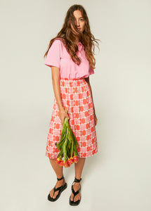 Geometric Floral  Print Flared Midi Skirt