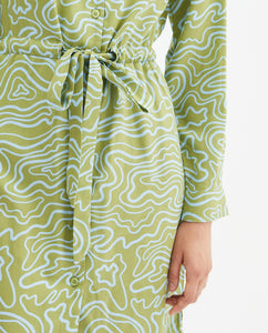 Compania Fantastica Green Wave Print Midi Shirt Dress