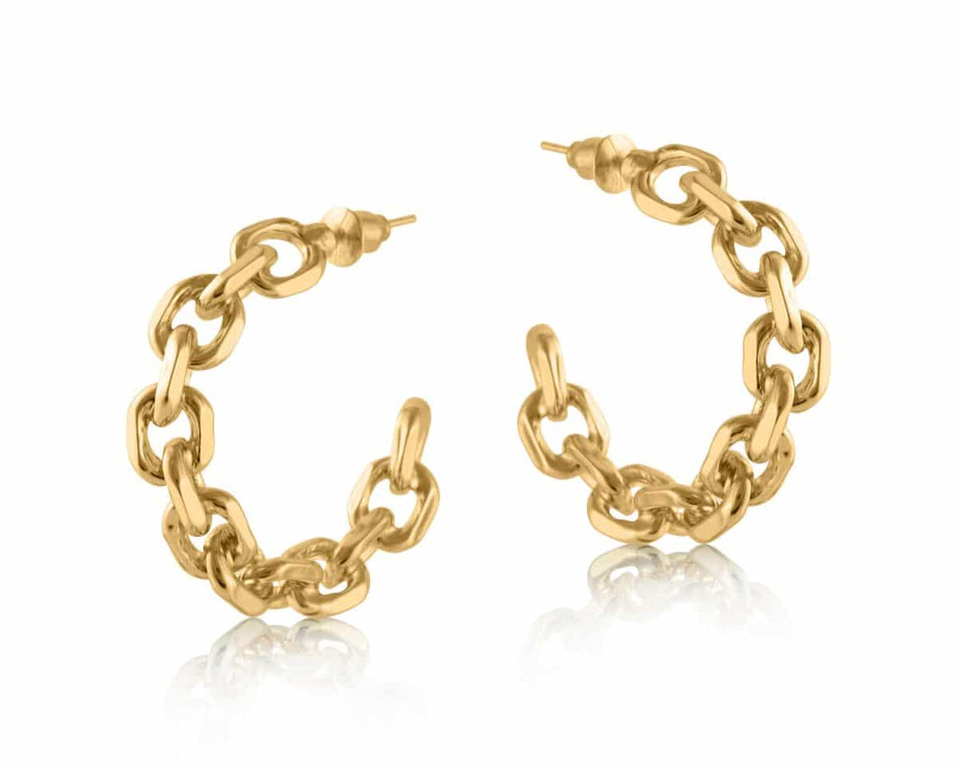 Orla Pleated Brass Chain Hoop Earrings