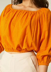 Yellow Stretch Detail Off The Shoulder Crop Top