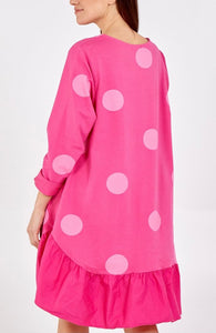 Frill Hem Big Polka Dots Dress in Pink