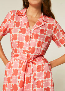 Geometric Floral Print Midi Shirt Dress