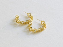 Load image into Gallery viewer, Orla Pleated Brass Chain Hoop Earrings
