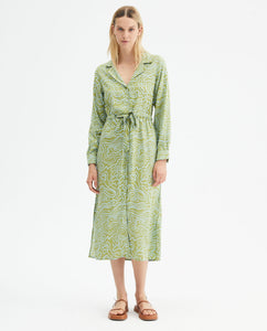 Compania Fantastica Green Wave Print Midi Shirt Dress