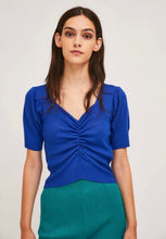 Load image into Gallery viewer, Compania Fantastica Fine Knit Gathered Top In Blue
