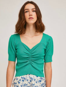 Compania Fantastica Fine Knit Gathered Top in Green
