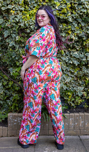 Run And Fly Pink Tiger Lily Stretch Jumpsuit