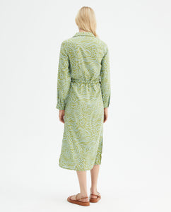 Compania Fantastica Green Wave Print Midi Shirt Dress