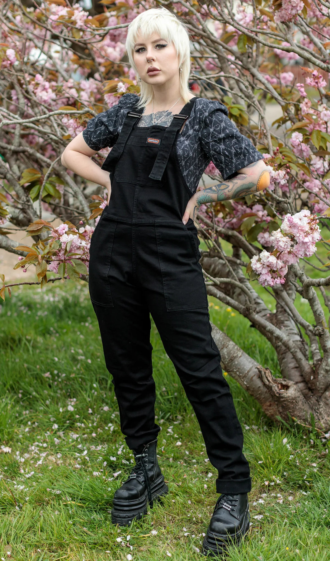 Run And Fly Black Stretch Denim Dungarees