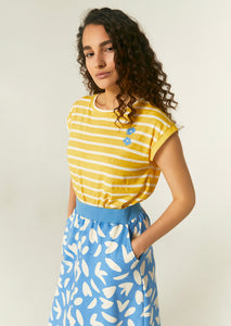 Two Toned Stripe Drop Sleeve T-Shirt With Primrose