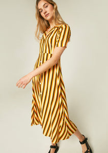 Striped Mafaldine Print Midi Dress