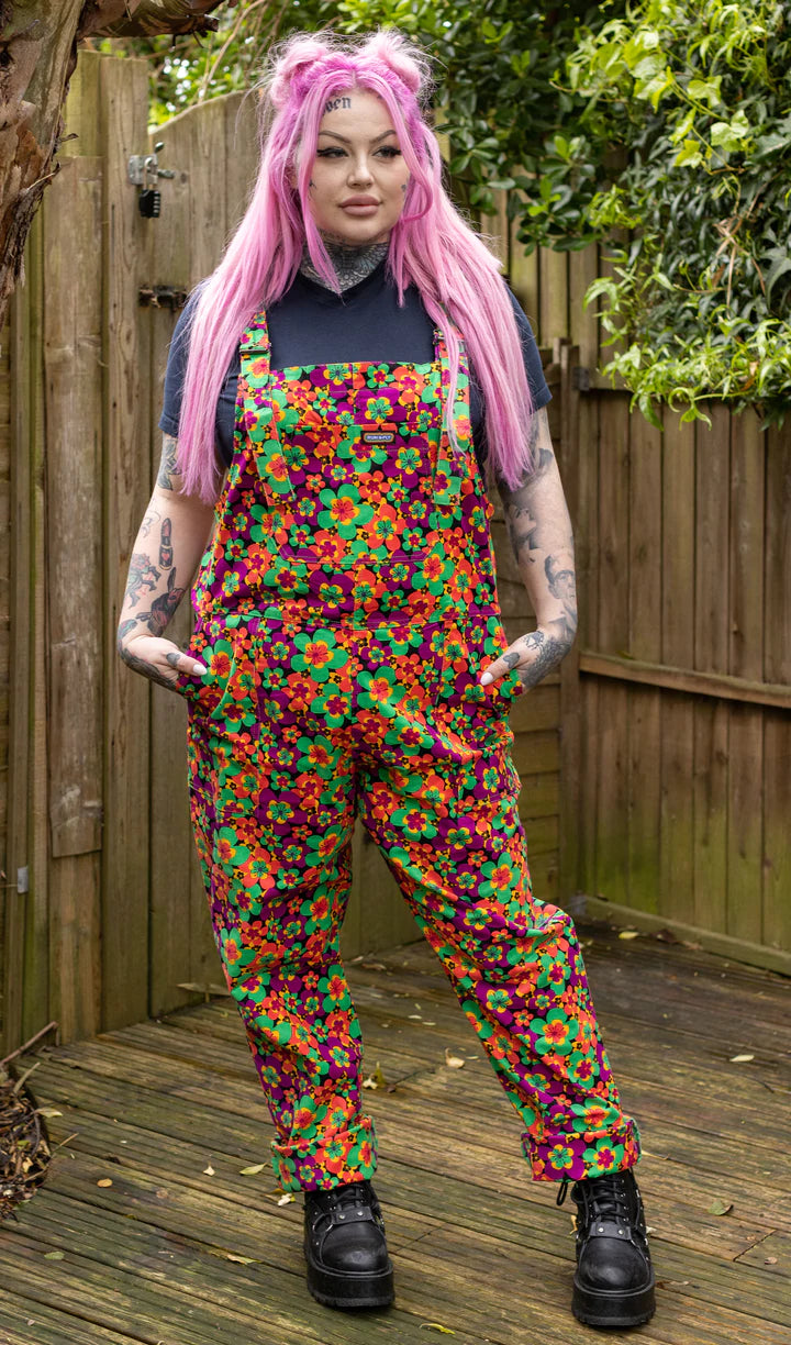 Run And Fly 70’s Floral Stretch Cord Dungarees
