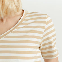 Load image into Gallery viewer, Art Love Cotton Stripe V Neck T-Shirt Mustard
