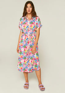 Multicoloured Floral Midi Shirt Dress