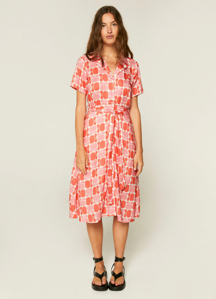 Geometric Floral Print Midi Shirt Dress