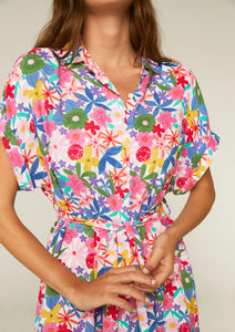 Multicoloured Floral Midi Shirt Dress