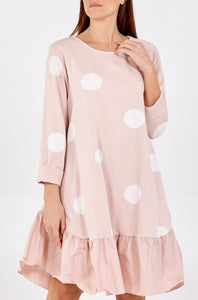 Frill Hem Big Polka Dots Dress In Blush